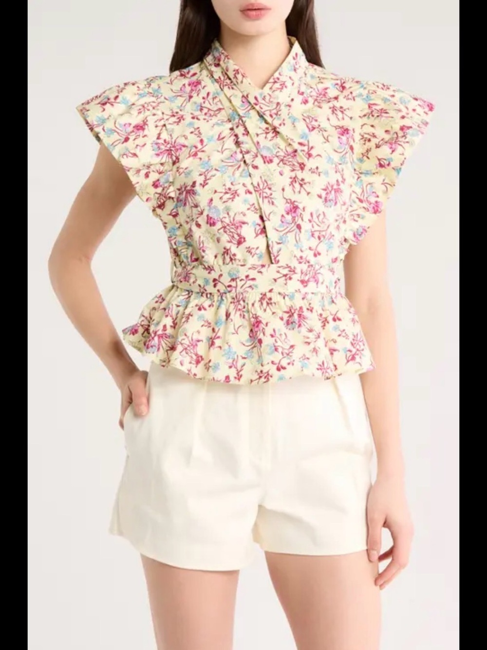 Derek Lam Floral Ruffle Peplum Top NWOT Size 2